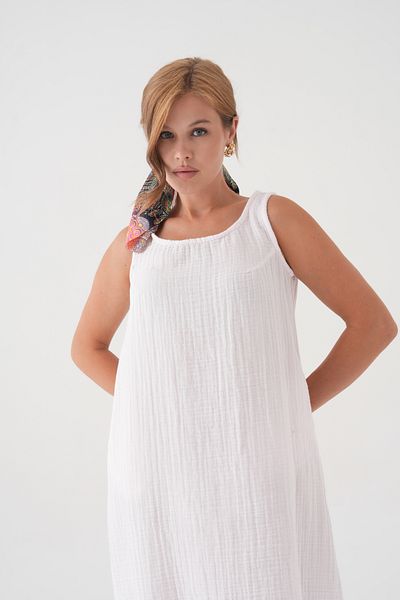 QAWWA Women's Muslin Tunic & Beach Tunic & Strap Pocket Dress