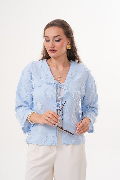 Laressi Jacquard Linen Kimono Shirt with Front Lace-Up