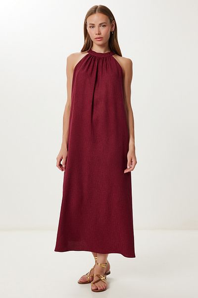 Lovelyİstanbul Halter Neckline Summer Long Dress Lfg0011 Bordo