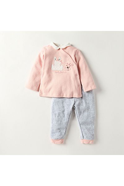 giggles Bunny and Bear Applique Long Sleeves T-shirt and Pyjama Set