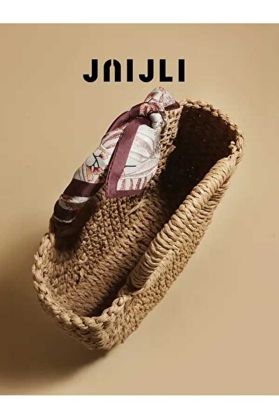 HASIR ÇANTA Vintage Pearl Detail Brown French Style Basket Hand Bag Boho Chic Textured Straw Women's Handbag