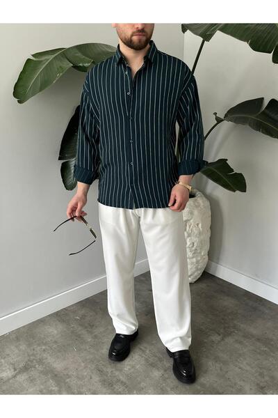 Gambocci Ανδρικό μακρυμάνικο ριγέ πουκάμισο Oversize