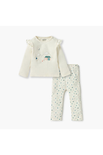 Juniors طقم تي شيرت وبيجامة بتفاصيل كشكشة مطبوعة