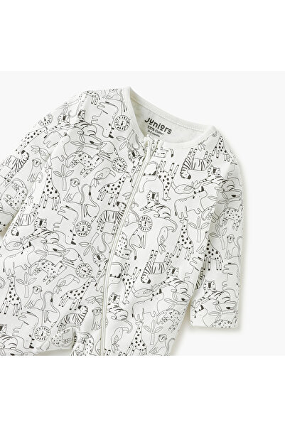 Juniors Animal Print Sleepsuit with Long Sleeves and Zip Closure