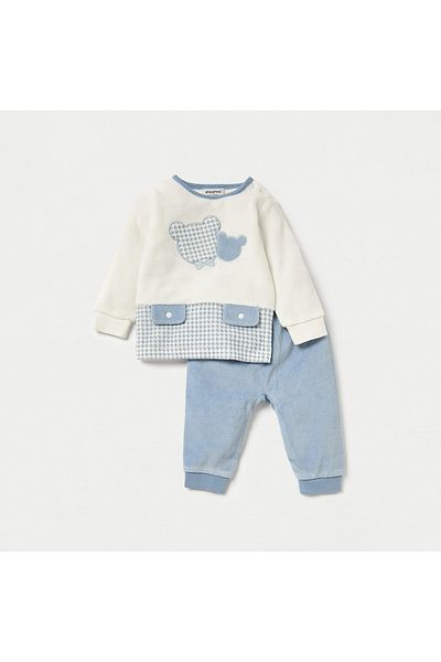 giggles Bear Applique Velour Sweatshirt and Pyjama Set