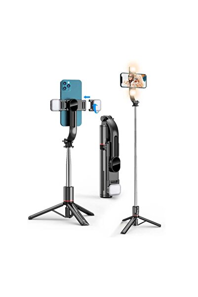 Techsuit Stick selfie stabil cu trepied și lumină, 116 cm - (L13d) - Negru