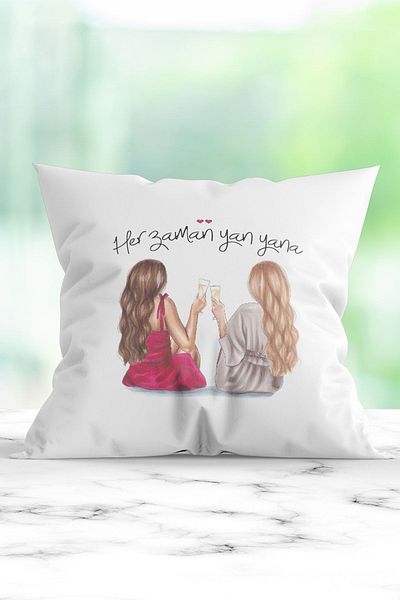 ÇELİKLER HEDİYE 2 Special Always Side by Side Printed Pillows for Girlfriends