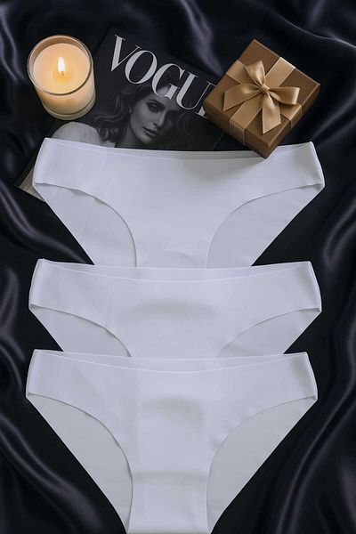 İntive Lingerie Women's White Seamless Slip Panties Set of 3 – Non-Marking Microfiber Underwear