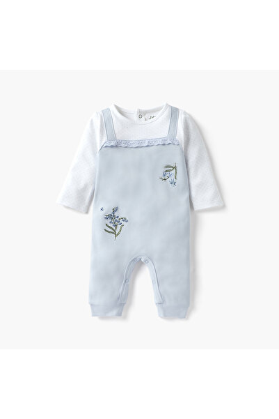 Juniors Embroidered Sleepsuit with Long Sleeves and Button Closure