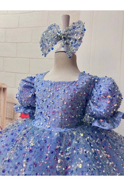 Nissa Mavi Taşlı Kız Çocuk Abiye Elbise