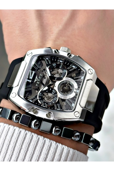 FERRO Siyah Renk Silikon Kare Model Fonksiyonlar Aktif Erkek Kol Saati + BİLE...