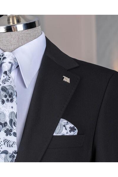 TerziAdemAltun Italian Style Slim Fit Mono Collar Men's Single Jacket Black T14376