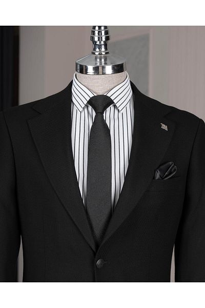 TerziAdemAltun Italian Style Slim Fit Mono Collar Men's Single Jacket Black T14399