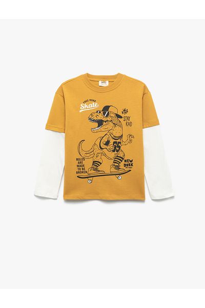 Koton Dinosaur Printed Long Sleeve Crew Neck Cotton T-Shirt