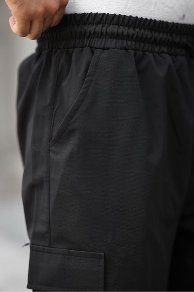 a02teks Baggy Pants with Cargo Pockets, Adjustable Drawstring, Casual Cut Parachute Pants, Black