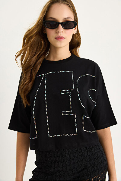 Bianco Lucci Crew Neck Stone Printed Basic Casual T-Shirt 60602061