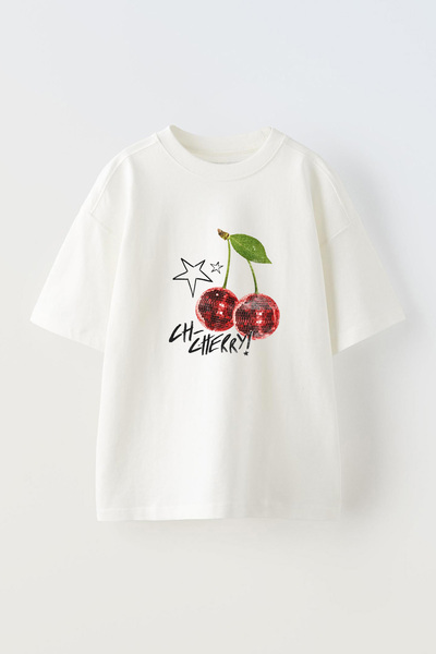 Anetos Tricou Ch Cherry Front cu imprimeu Cotton White supradimensionat