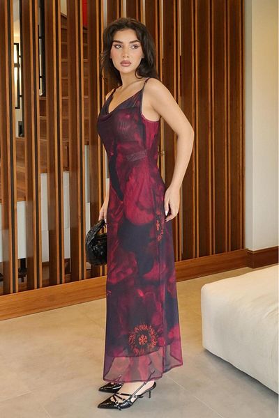 Seeh Purple Patterned Strap Women's Dress Sh258