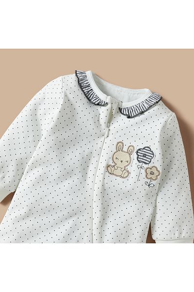 Juniors Bunny and Floral Embroidered Sleepsuit with Ruffle Detail