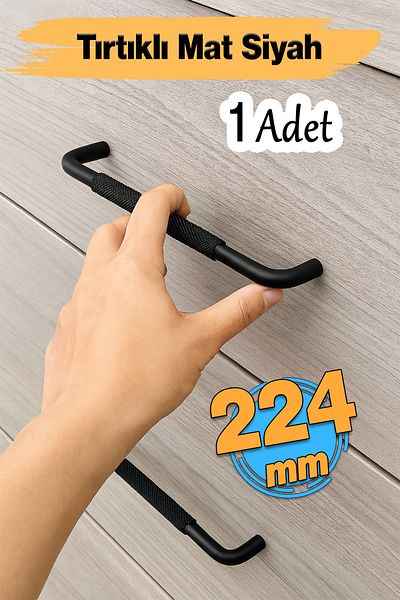 Badem10 Uber Serrated Metal Handle 224 mm 22.4 cm Matte Black Furniture Drawer Kitchen Cabinet Cupboard Door Handles
