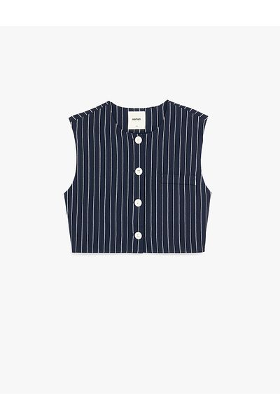 Koton Sleeveless Crew Neck Buttoned Viscose Striped Vest