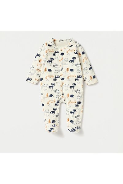 Juniors Animal Print Closed Feet Sleepsuit with Button Closure