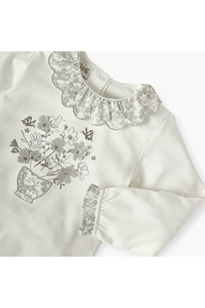 giggles Floral Applique Long Sleeves T-shirt and Elasticated Pyjama Set