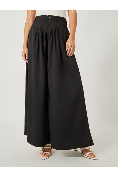 Take Two By Styli Solid Gathered Detail Wide Leg Trousers