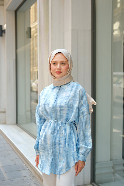 LOCCO Women's Tie Dye Pattern Lilyum Shirt Blue