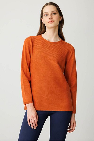 Desen Triko Women's Crew Neck Verev Stone Sweater Orange