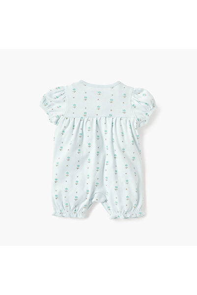 Juniors Floral Print Romper with Round Neck and Short Sleeves