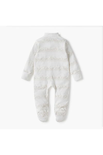 Juniors Embroidered Closed Foot Sleepsuit with Long Sleeves and Mandarin Collar