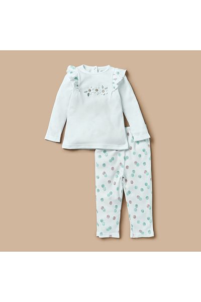 Juniors Flower Applique Top and Printed Pyjama Set