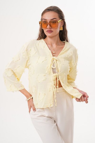 Laressi Jacquard Linen Kimono Shirt with Front Lace-Up