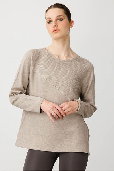 Desen Triko Women's Crew Neck Verev Stone Sweater Mink