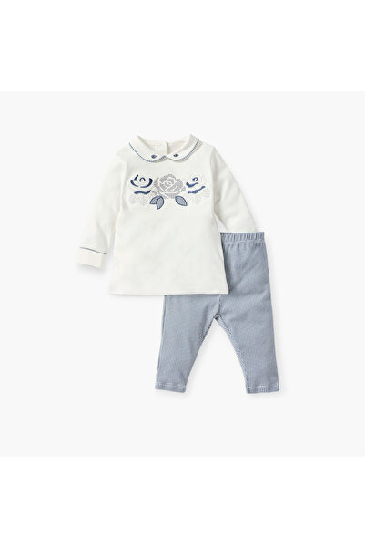 giggles Juniors Flower Embroidered T-shirt and Checked Pyjama Set