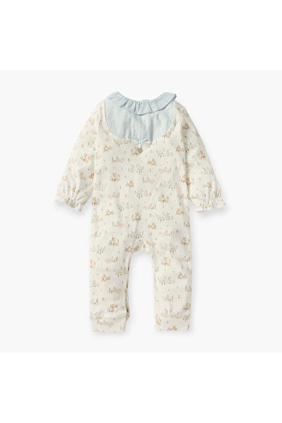 giggles Printed Sleepsuit with Long Sleeves and Button Closure