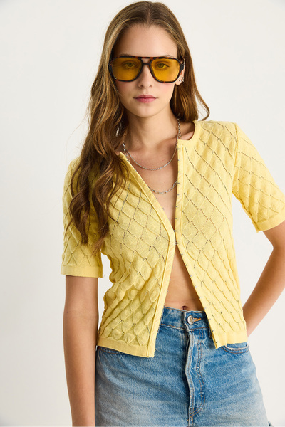 Bianco Lucci Women's Baklava Knitted Short Sleeve Knitwear Blouse 20258016