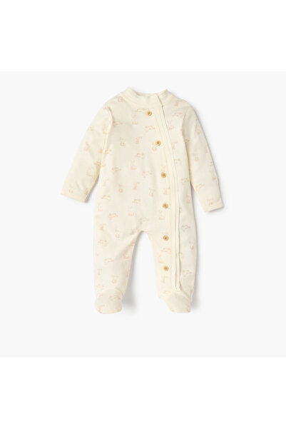 giggles Bunny Print Closed Foot Sleepsuit with Button Closure