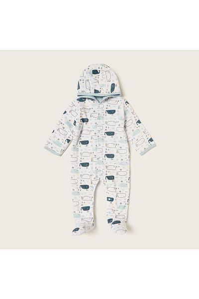 Juniors Printed Sleepsuit with Hood and Long Sleeves