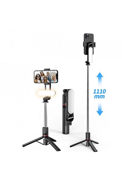 Techsuit Stick selfie stabil cu lumini LED portabile, 114 cm - (L15) - Negru