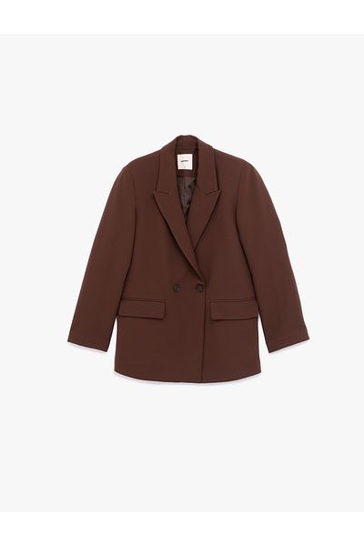 Koton Oversized Double Breasted Blazer Jacket with Long Sleeves and Pocket Detail