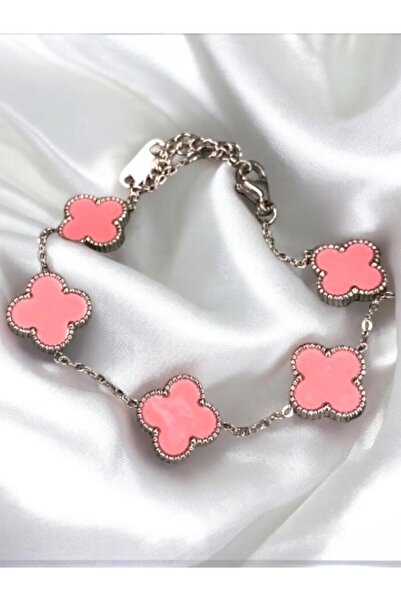 Merand Silver Color Framed Pink Clover Lucky Bracelet