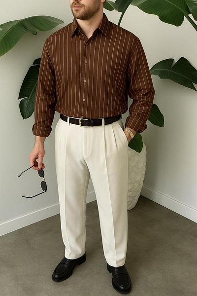 Gambocci Men's Oversize Long Sleeve Striped Shirt