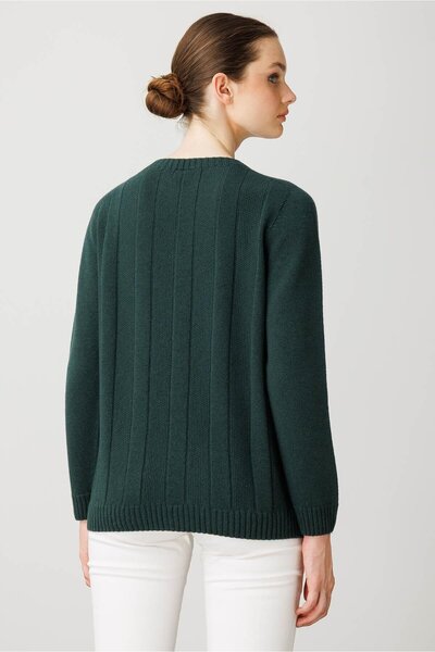 Desen Triko Women's Crew Neck Thick Walking Wool Sweater Green