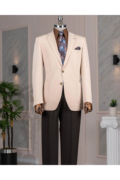 TerziAdemAltun Italian Style Slim Fit Bag Pocket Men's Jacket Beige T13740