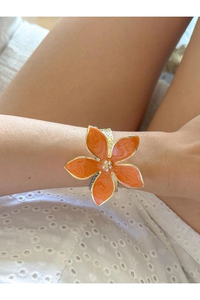 Reorah Collection مجموعة خاتم وسوار برتقالي منقوش بالزهور