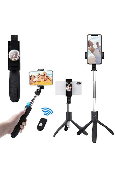 Techsuit Stick selfie pliabil cu trepied, 70 cm - (K06) - Negru