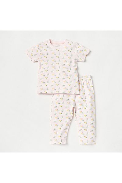 Juniors All-Over Floral Print Short Sleeve T-shirt and Pyjama Set