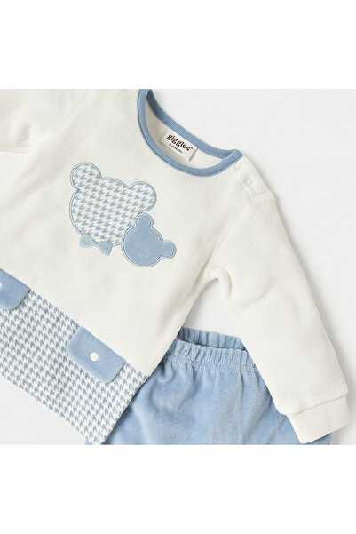 giggles Bear Applique Velour Sweatshirt and Pyjama Set